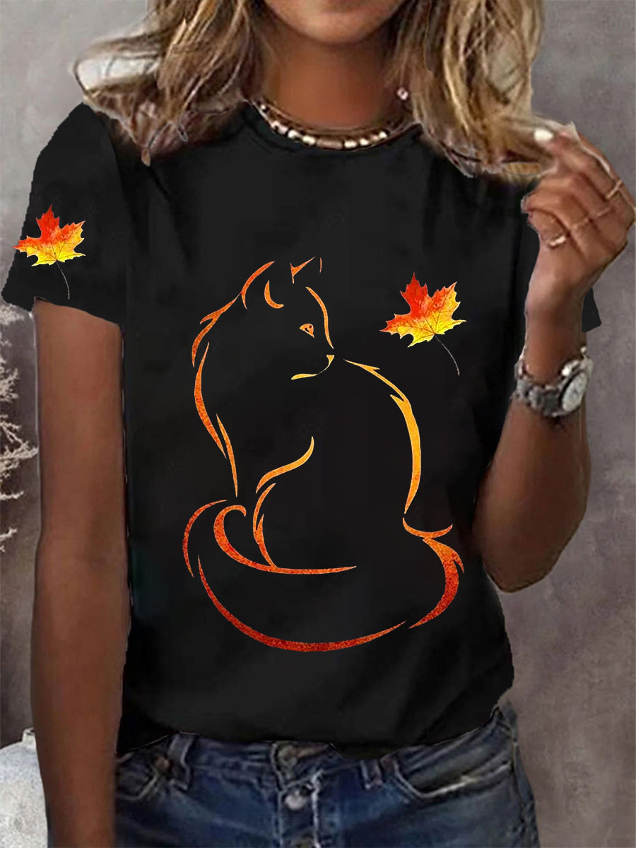 Women's It’s Fall Y’all Cute Cat Printed Short Sleeve T-Shirt