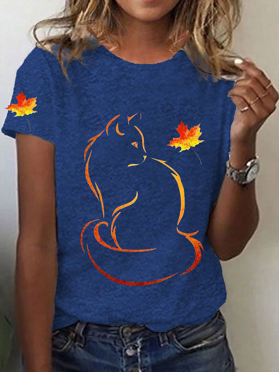Women's It’s Fall Y’all Cute Cat Printed Short Sleeve T-Shirt
