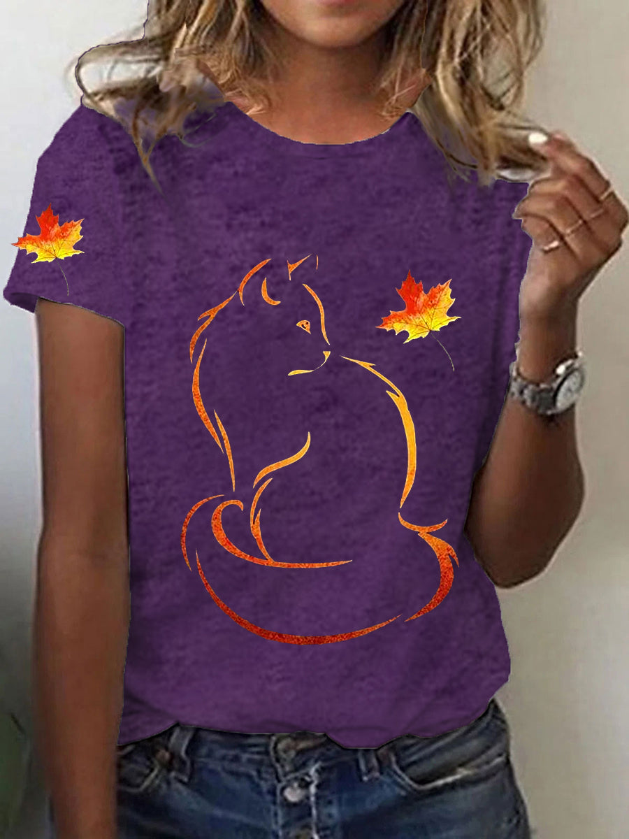 Women's It’s Fall Y’all Cute Cat Printed Short Sleeve T-Shirt