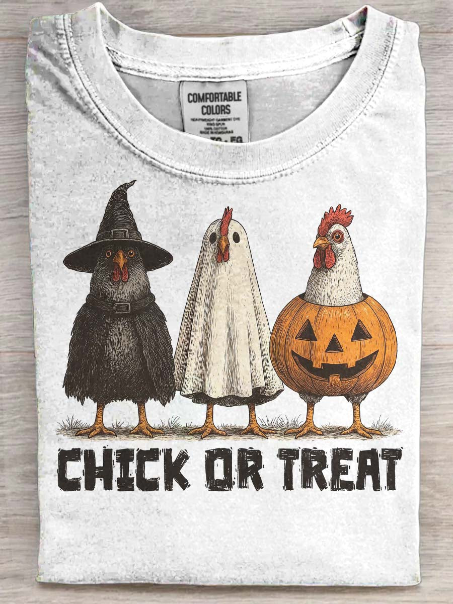 Halloween Cute Chick Print Casual Short Sleeve T-Shirt
