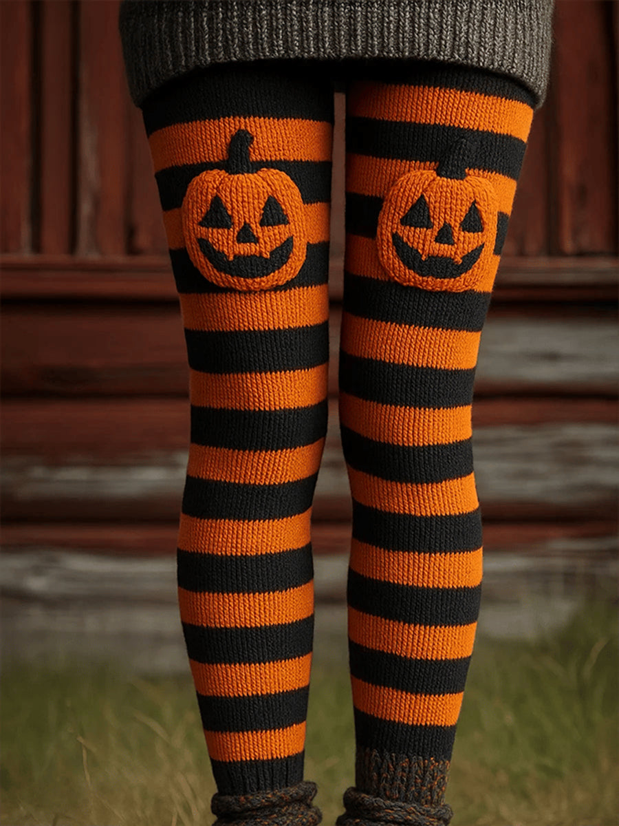 Women’s Halloween Pumpkin Stripes Bottoms Orange / S