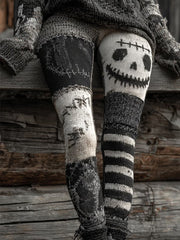 Women’s Halloween Patchwork Print Leggings Dark Grey / S
