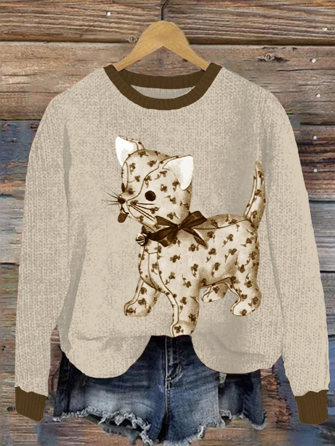 Women's floral cat print textured sweatshirts