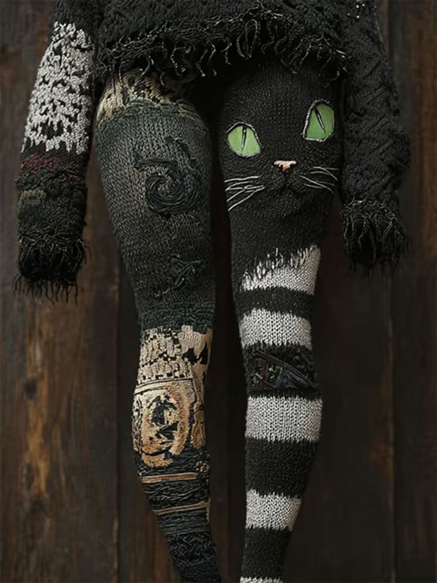 Women’s Halloween Cat Print Casual Leggings As picture / S