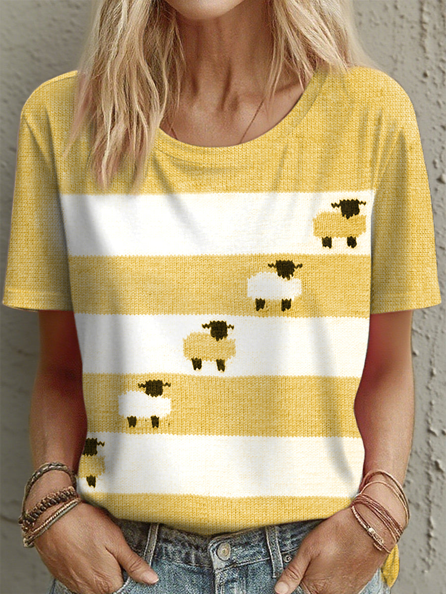 Women's Cute Sheep Pattern T-Shirt