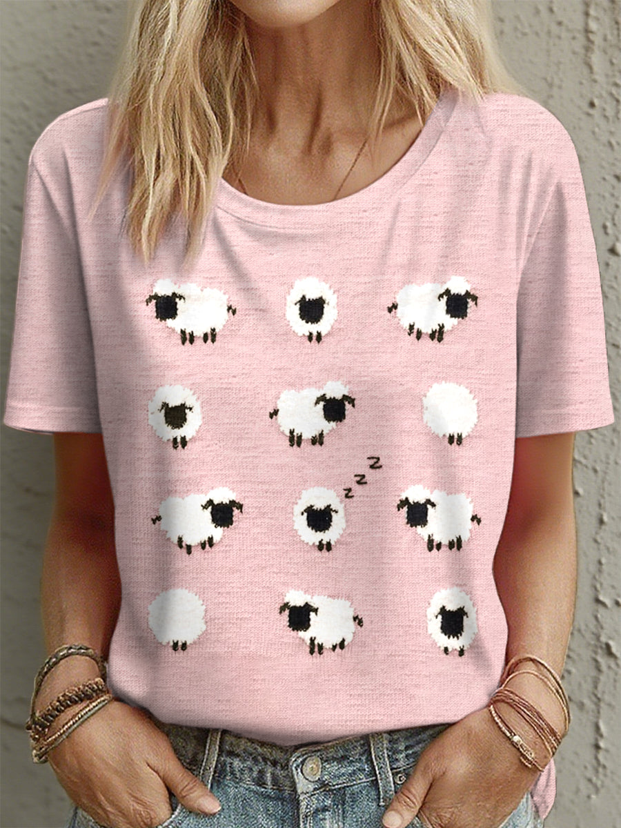 Women's Cute Sheep Pattern T-Shirt