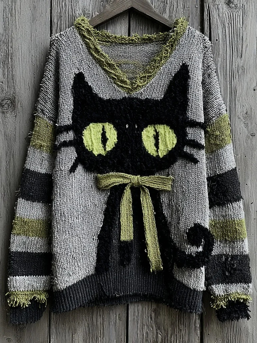 Women's Halloween Cute Witch Cats Art Sweater