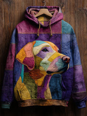 Vintage Patchwork Dog Print Art Casual Hoodie As picture / S