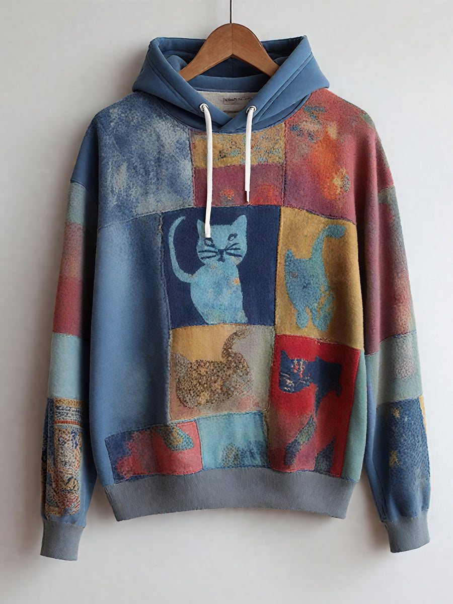 Men's Animal Cat Drop-Shoulder Hoodie (No Pockets)