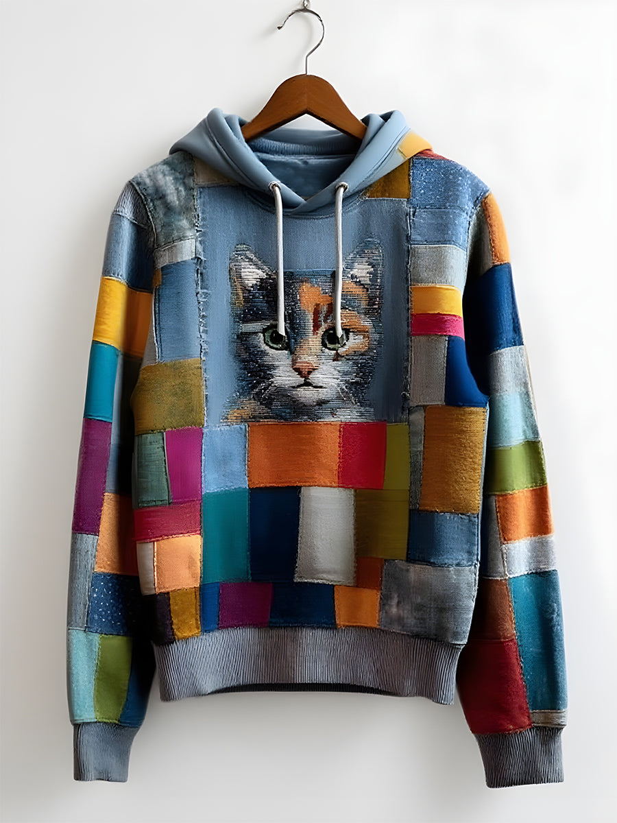 Men's Animal Cat Drop-Shoulder Hoodie (No Pockets)
