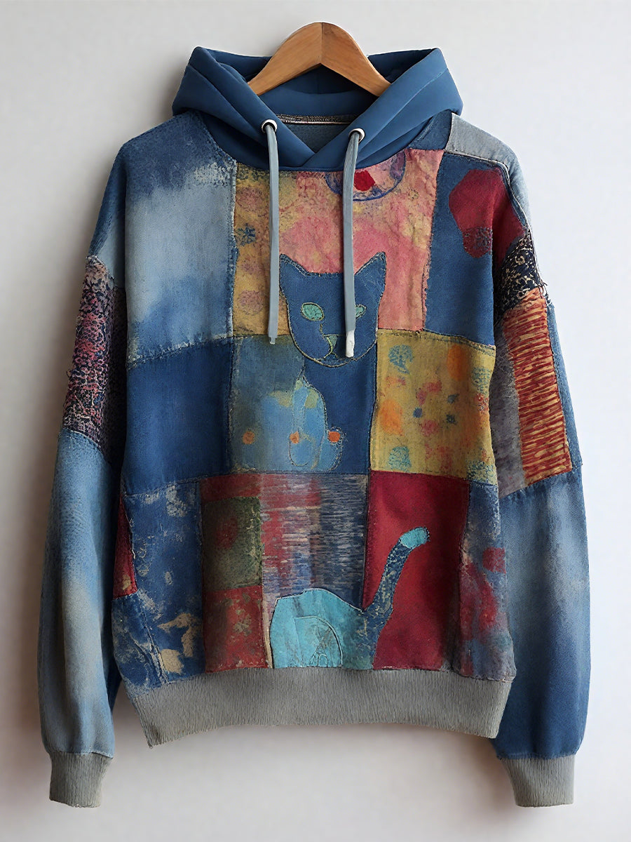 Men's Animal Cat Drop-Shoulder Hoodie (No Pockets)