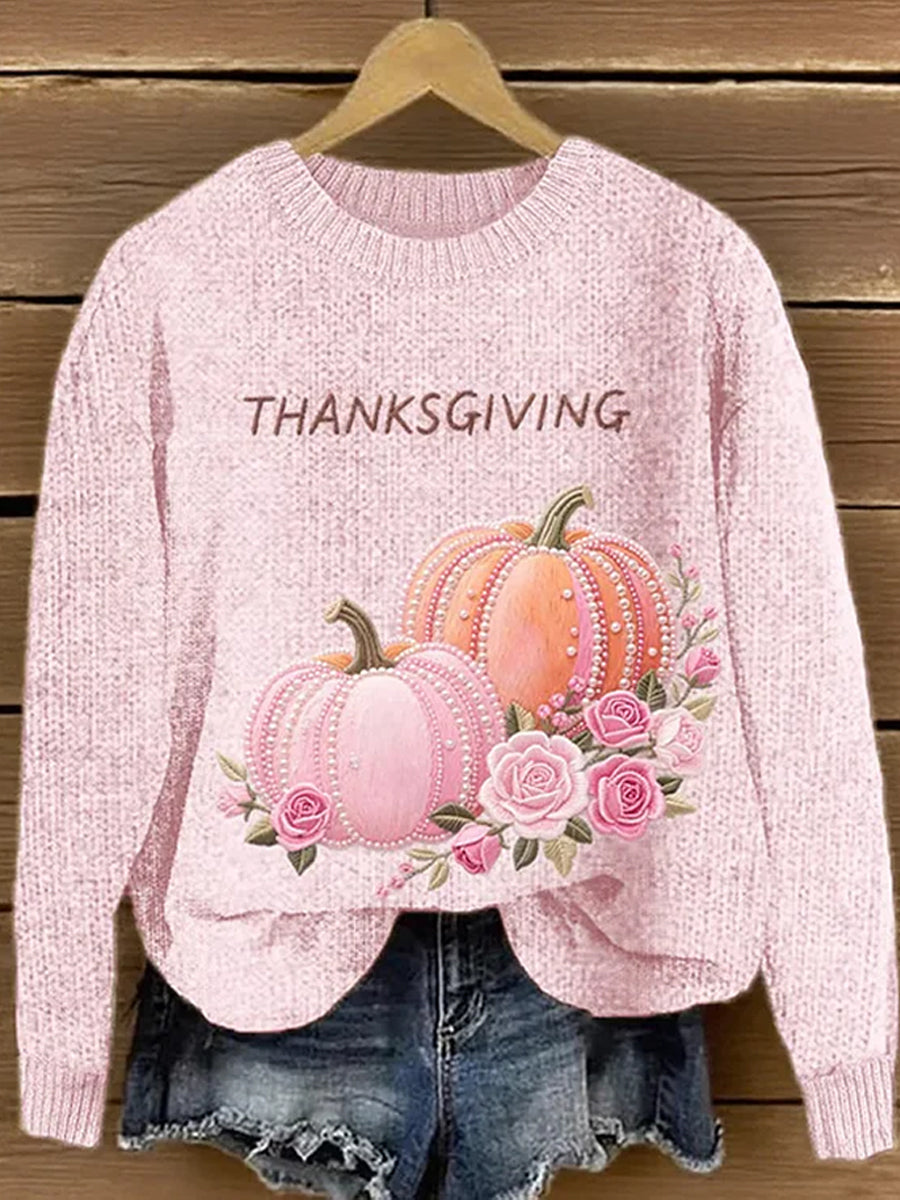 Women's Pink Floral Art Print Sweater