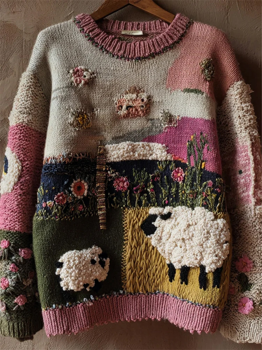 Women's Cute Fuzzy Sheep Printed Cozy Regular Sweatshirt