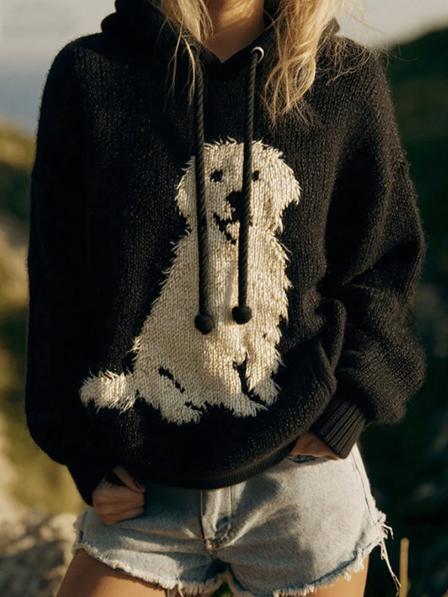 Women’s Classic Plush Golden Retriever Felt Cozy Knit Oversized Hooded Sweatshirt As picture / S