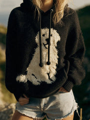 Women’s Classic Plush Golden Retriever Felt Cozy Knit Oversized Hooded Sweatshirt As picture / S