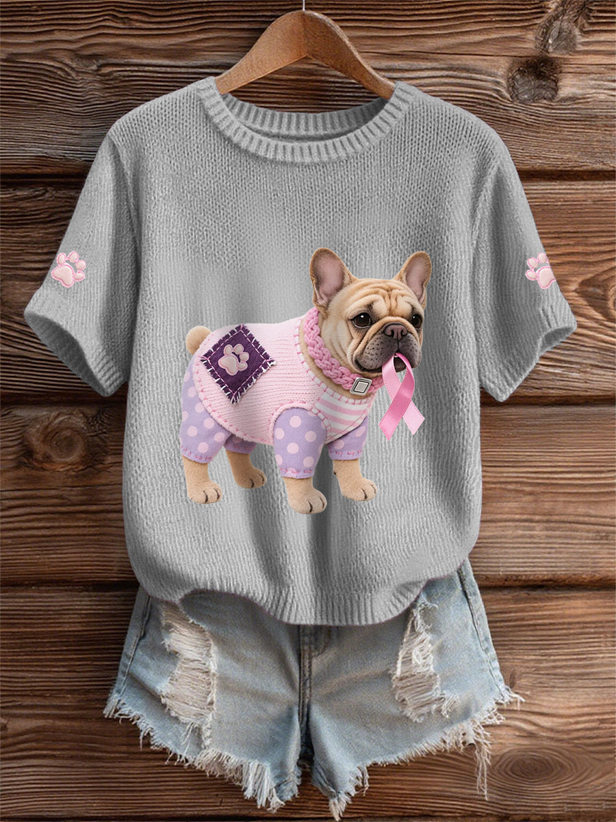 Women's Pink Dog Pink Ribbon Breast Cancer Awareness Support Tee