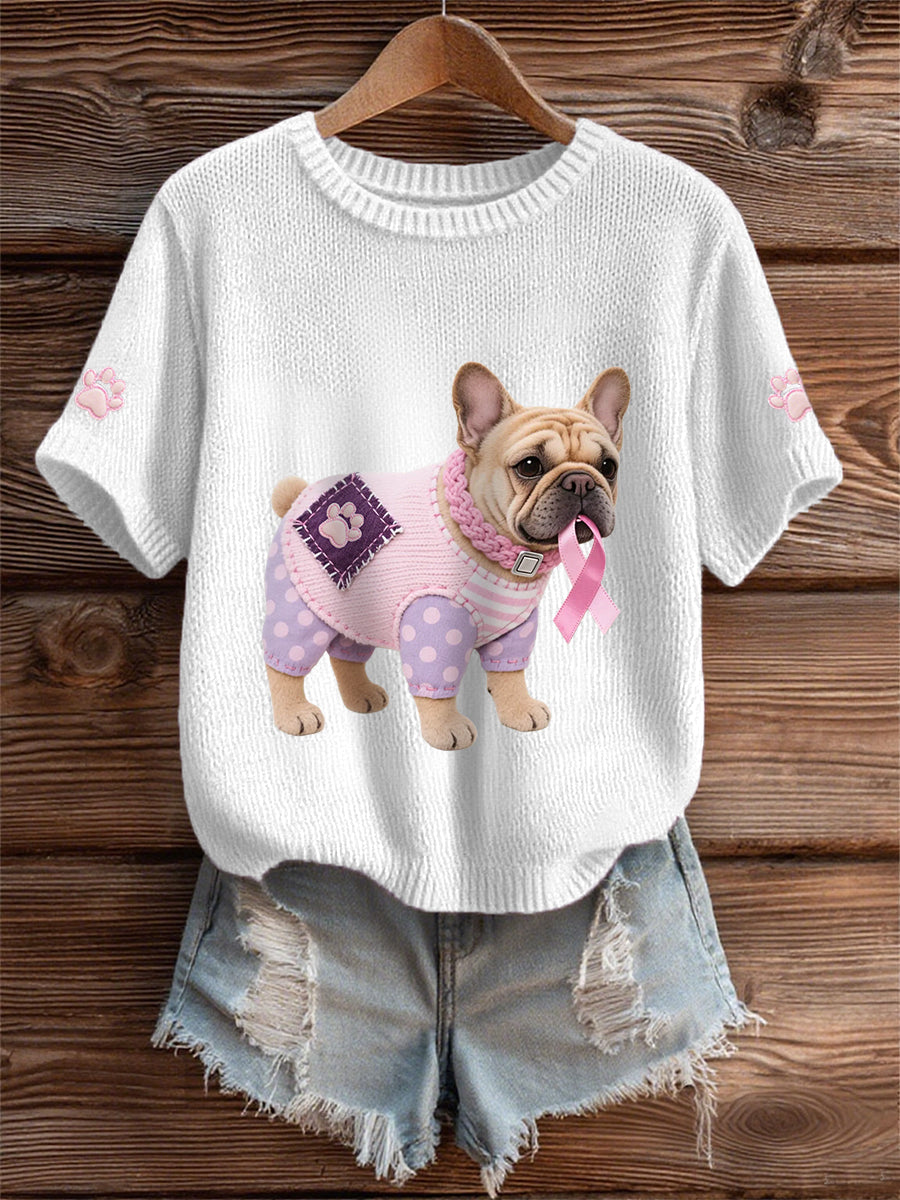Women's Pink Dog Pink Ribbon Breast Cancer Awareness Support Tee