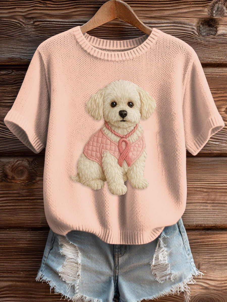Women's Pink Breast Cancer Awareness Print Knit Sweater