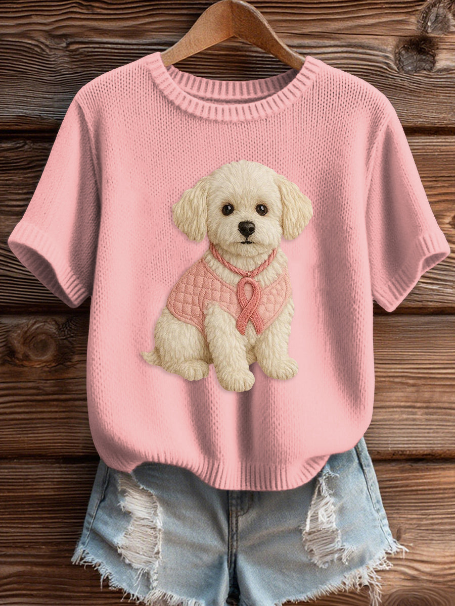 Women's Pink Breast Cancer Awareness Print Knit Sweater