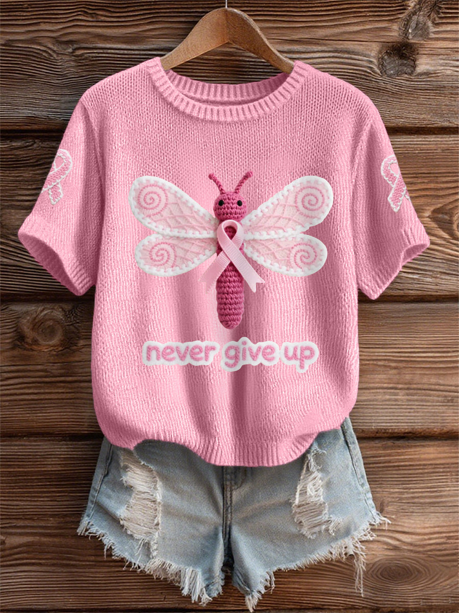 Women's Pink Dragonfly Pink Ribbon Breast Cancer Awareness Support Tee