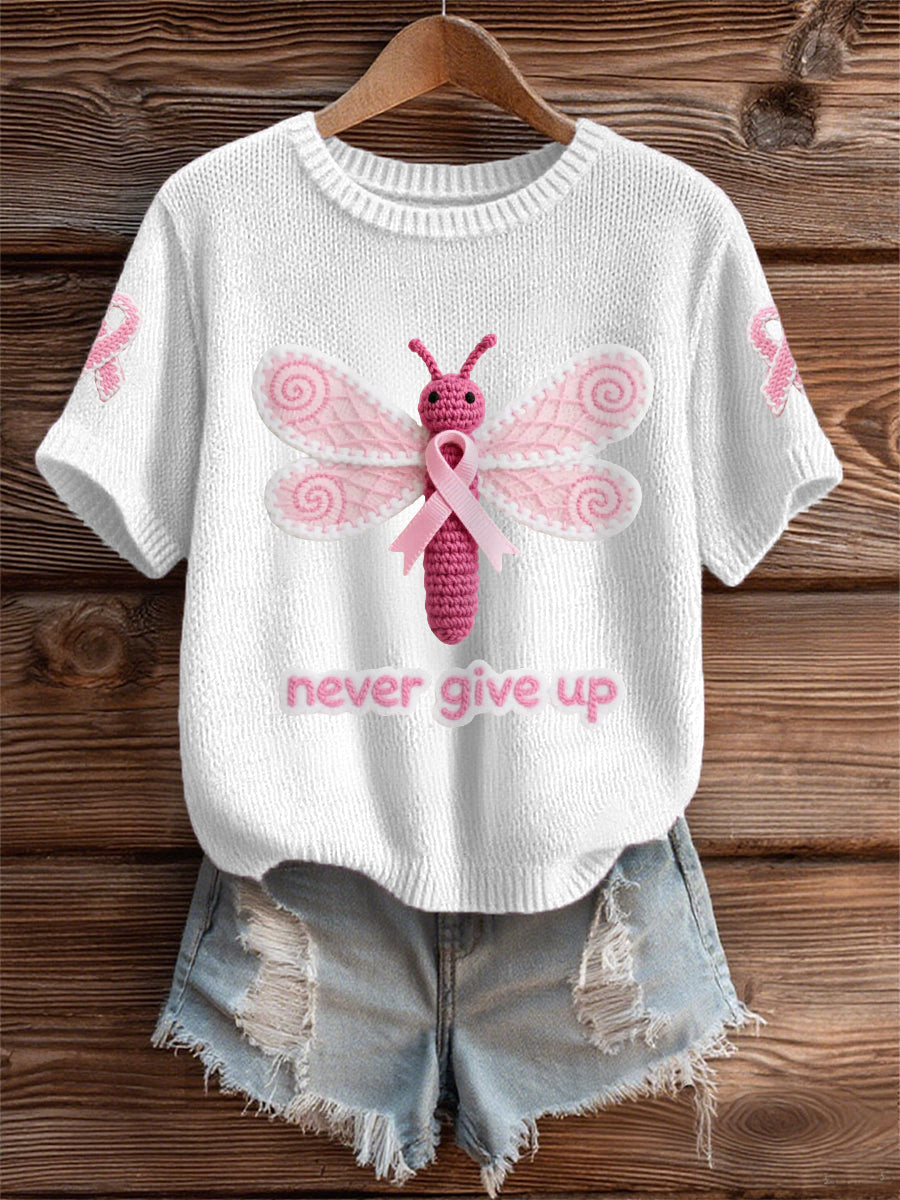Women's Pink Dragonfly Pink Ribbon Breast Cancer Awareness Support Tee