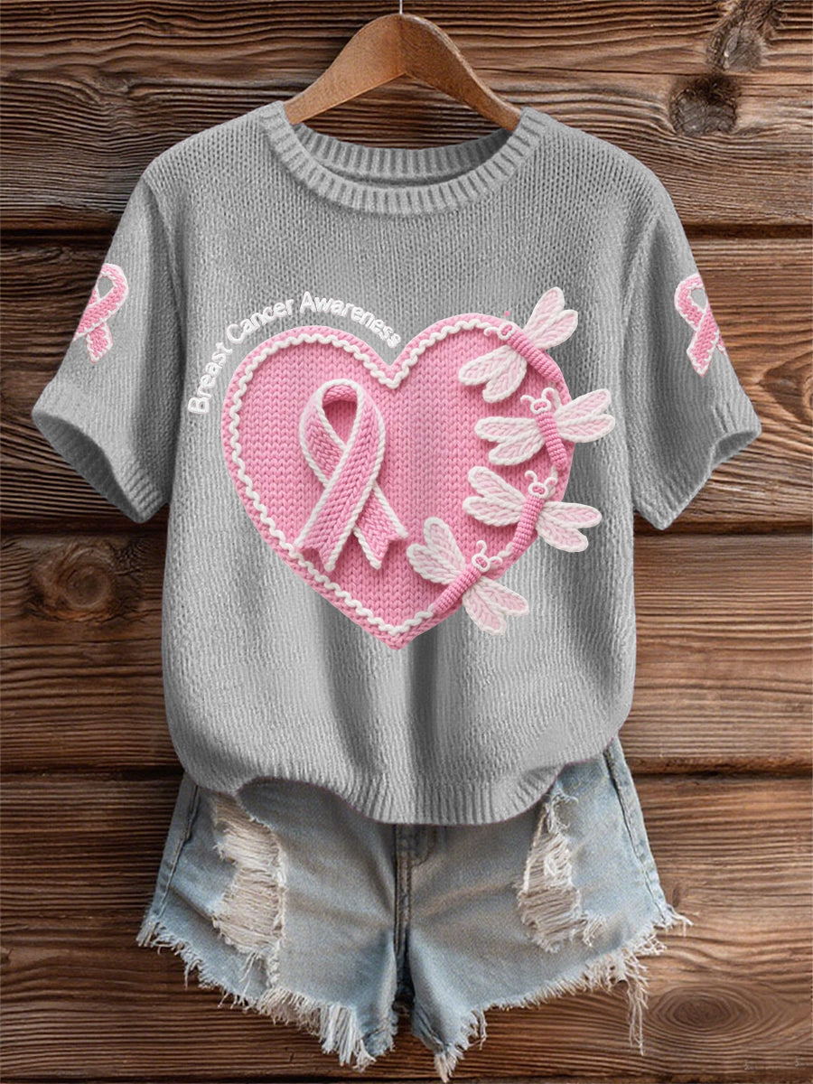 Women's Pink Dradonflies Pink Ribbon Breast Cancer Awareness Support Tee