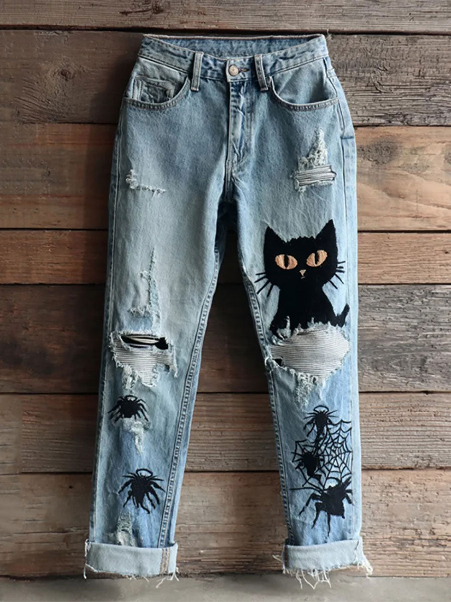 Women's Halloween Cat Print Casual Pants