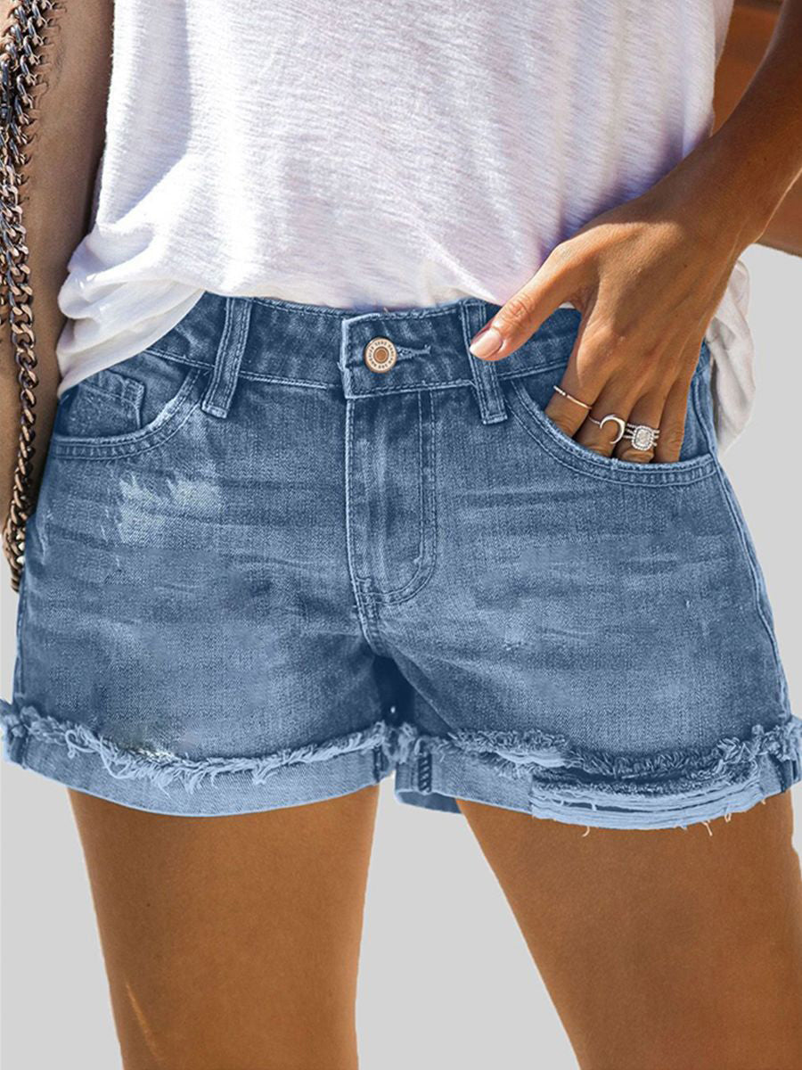 Women's Calf Print Denim Shorts