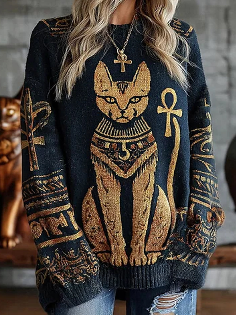 Vintage Abstract Animal Print Casual Sweater A / S