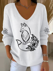 Women’s Fox Print Casual Top White / S
