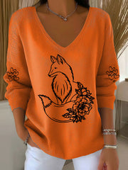 Women’s Fox Print Casual Top Orange / S