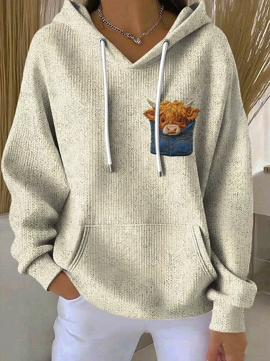 Women's Highland Cow Casual Hooded Sweatshirt