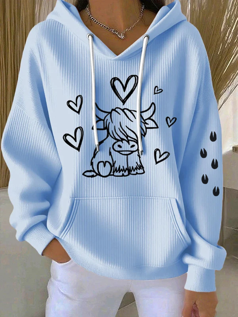 Women’s West Highland Cow Print Long Sleeve Top Light Blue / S