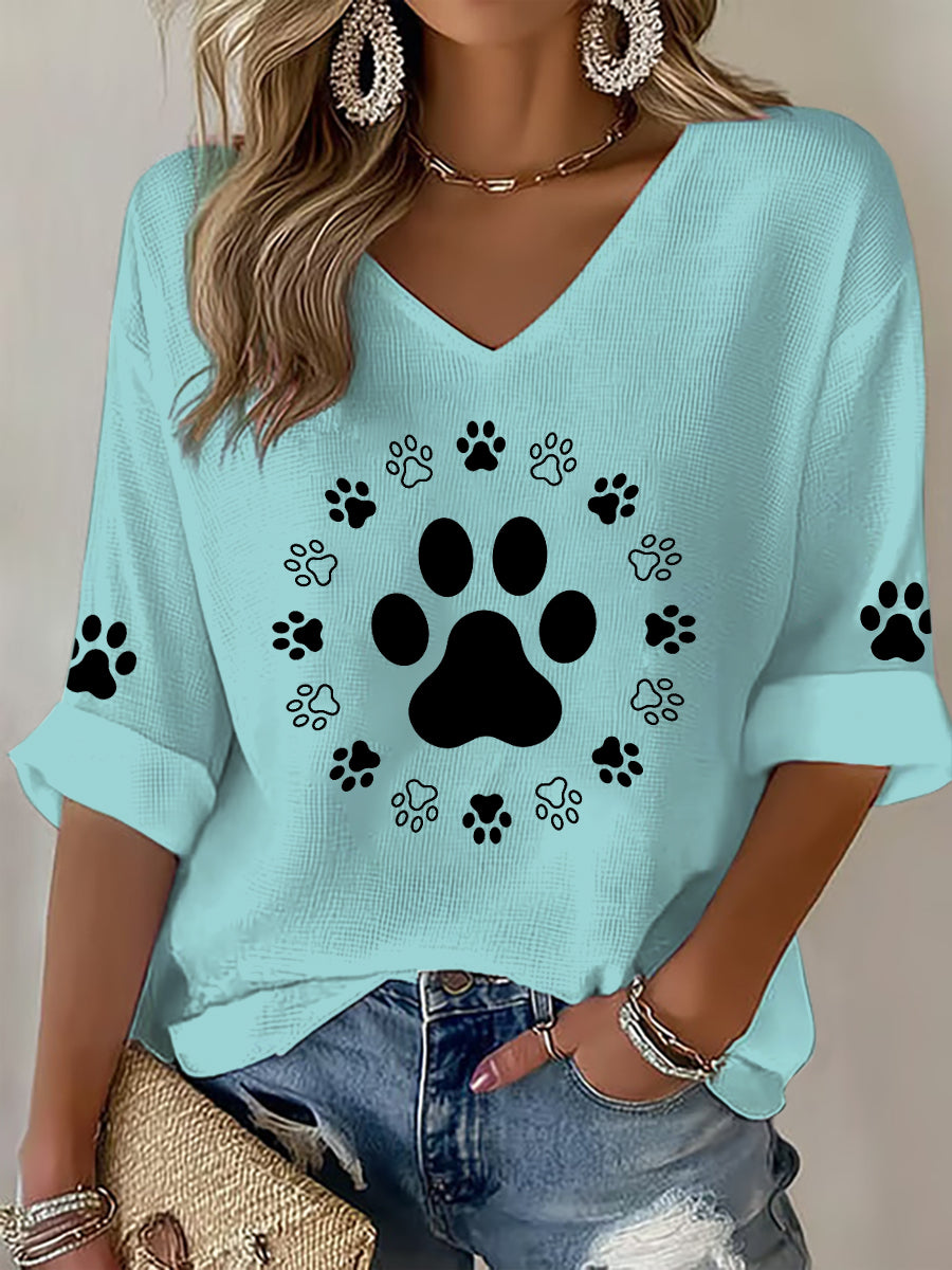 Women's Cute Dog Paws Waffle T-shirt