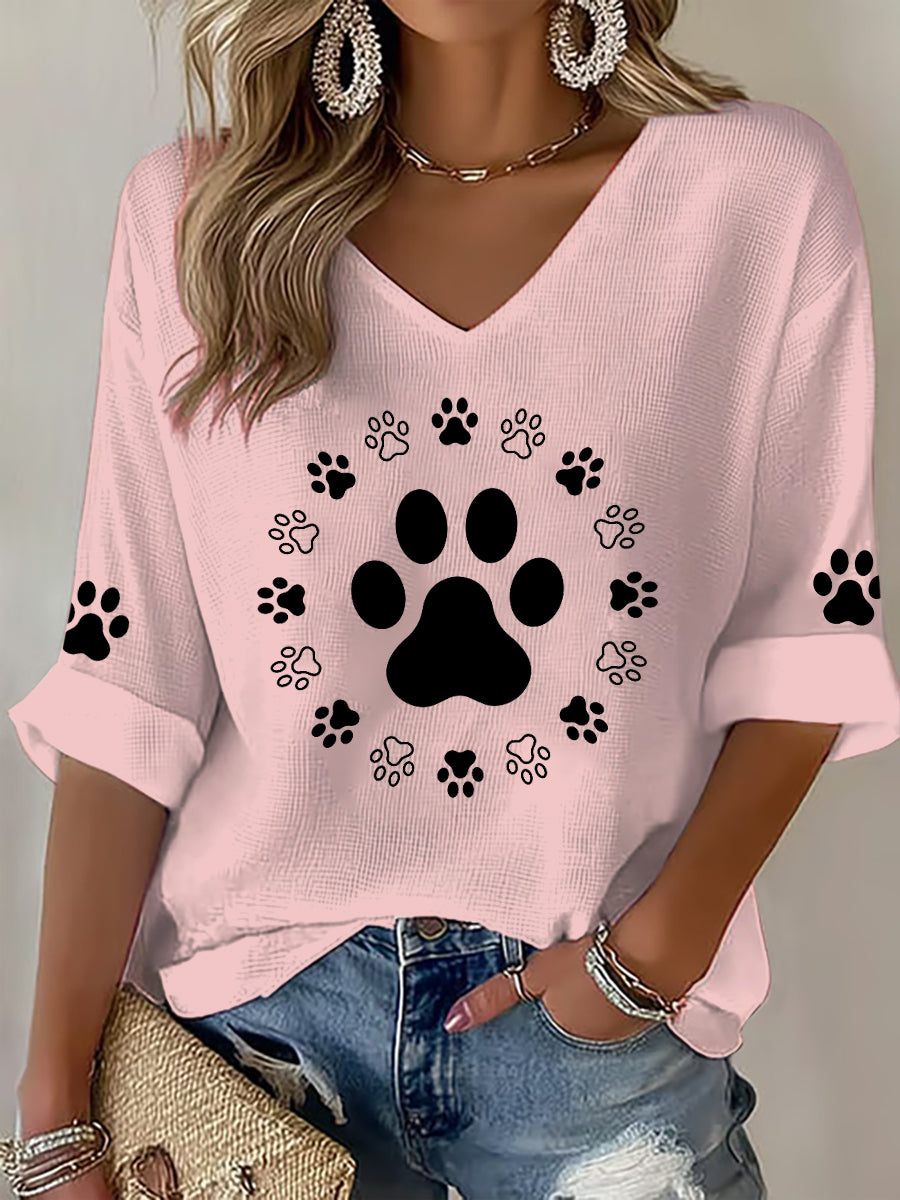 Women's Cute Dog Paws Waffle T-shirt