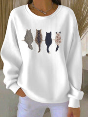Women’s Cat’s silhouette Printed Hooded Sweatshirt White / S