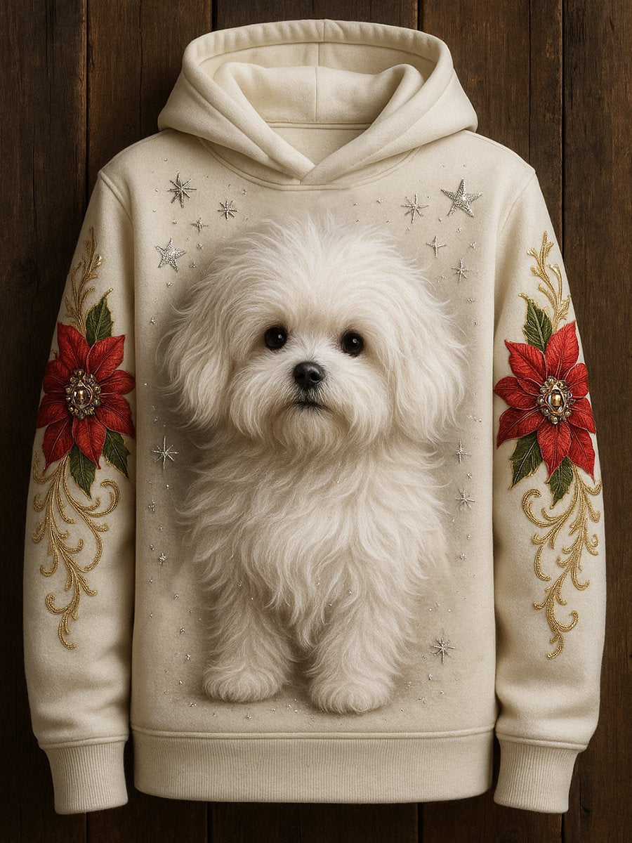 Women’s Cute Dog Art Print Casual Long Sleeve Sweater White / S