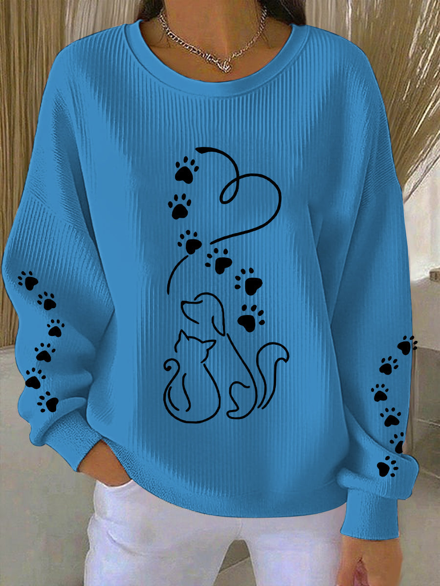 Women's Cute Cat And Dog Silhouette Print Sweatshirt