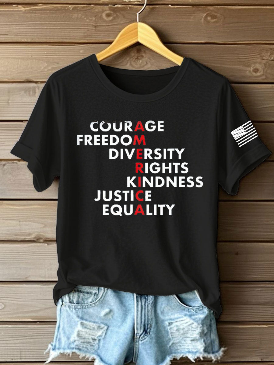 Women's Freedom Printed Iron On Short Sleeve T-Shirt