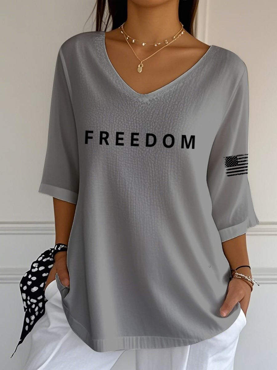 Women's Freedom Is Not Free R.I.P Charlie Kirk V-Neck Half-Sleeve T-Shirt