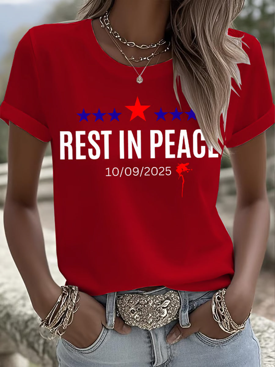 Women's Freedom American Flag Printed Commemorative T-shirt