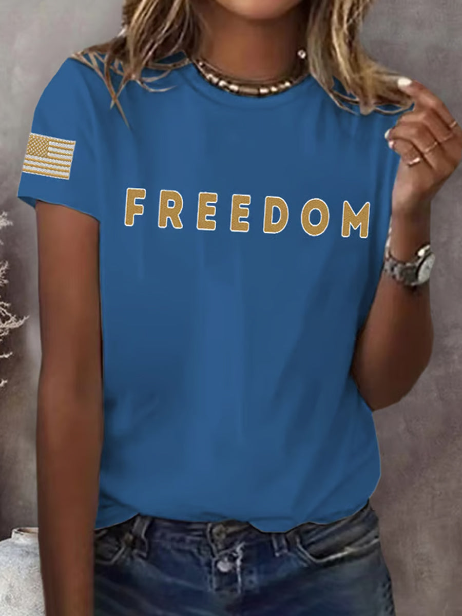 Women's Freedom American Flag Printed Commemorative T-shirt