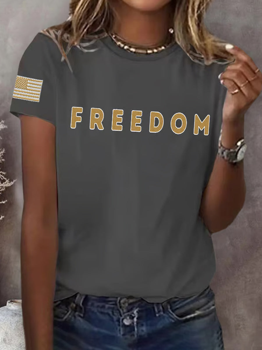 Women's Freedom American Flag Printed Commemorative T-shirt