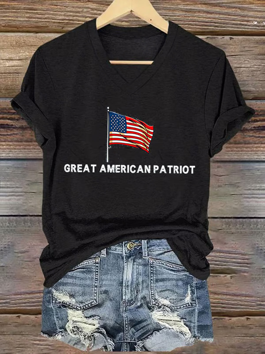 Women's Freedom American Flag Printed Commemorative T-shirt