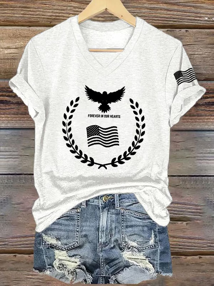 Women's Freedom American Flag Printed Commemorative T-shirt