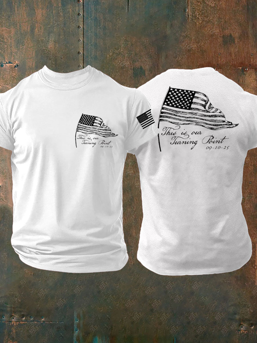 Men's Charlie Kirk Turning Point imitation cotton short-sleeved T-shirt