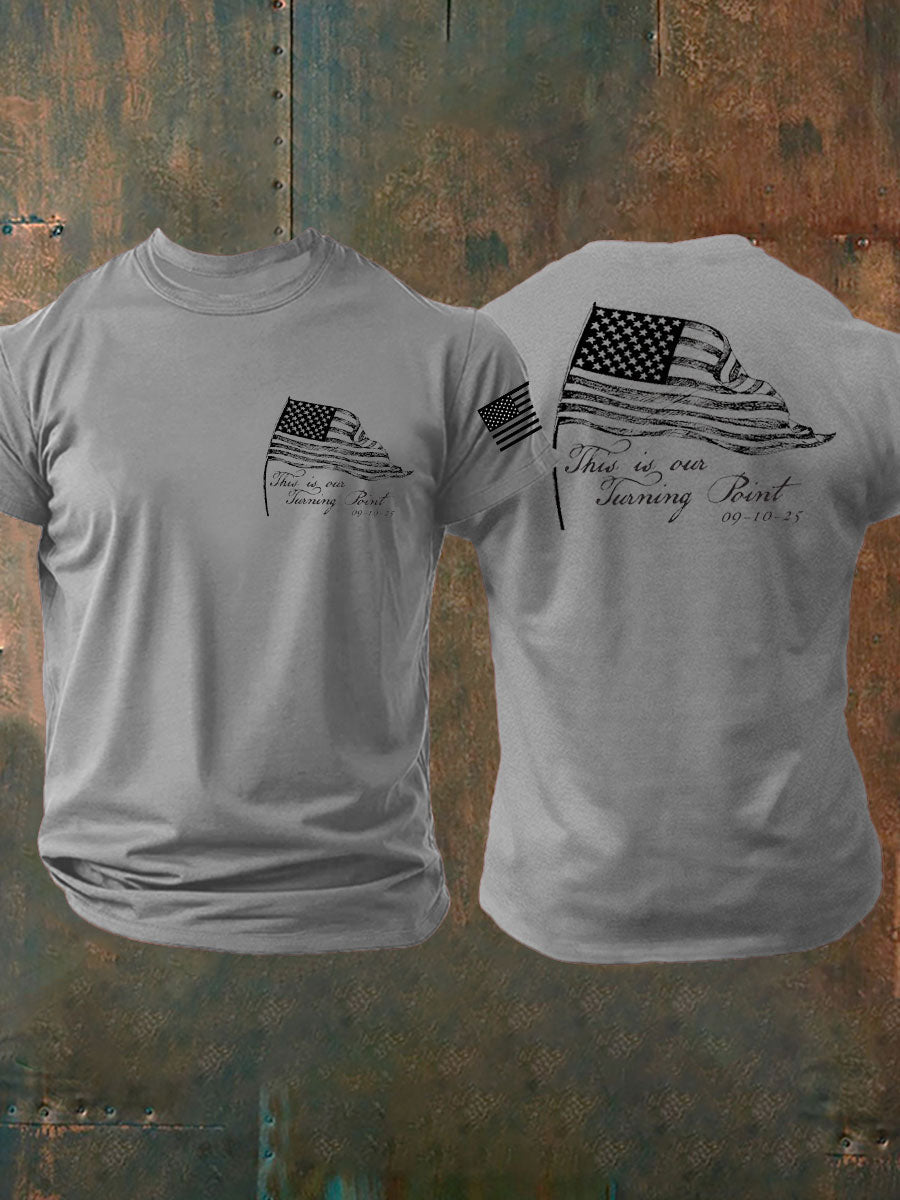 Men's Charlie Kirk Turning Point imitation cotton short-sleeved T-shirt