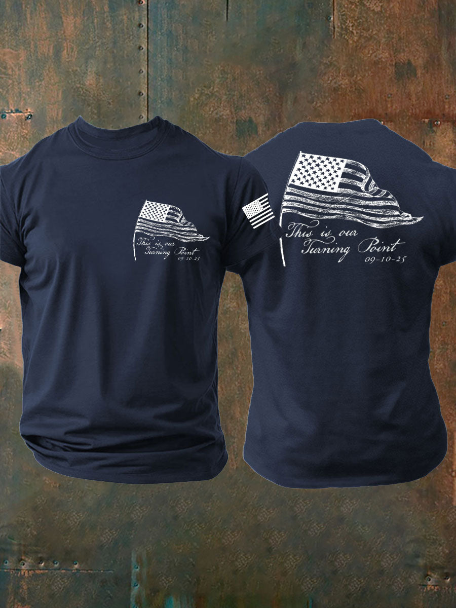 Men's Charlie Kirk Turning Point imitation cotton short-sleeved T-shirt