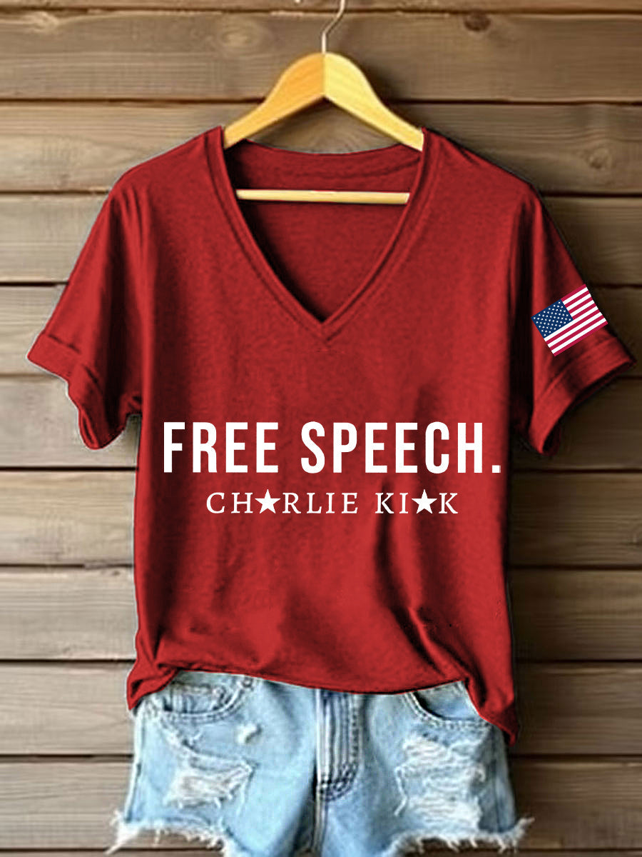 Women's Free Speech Print V-Neck T-Shirt