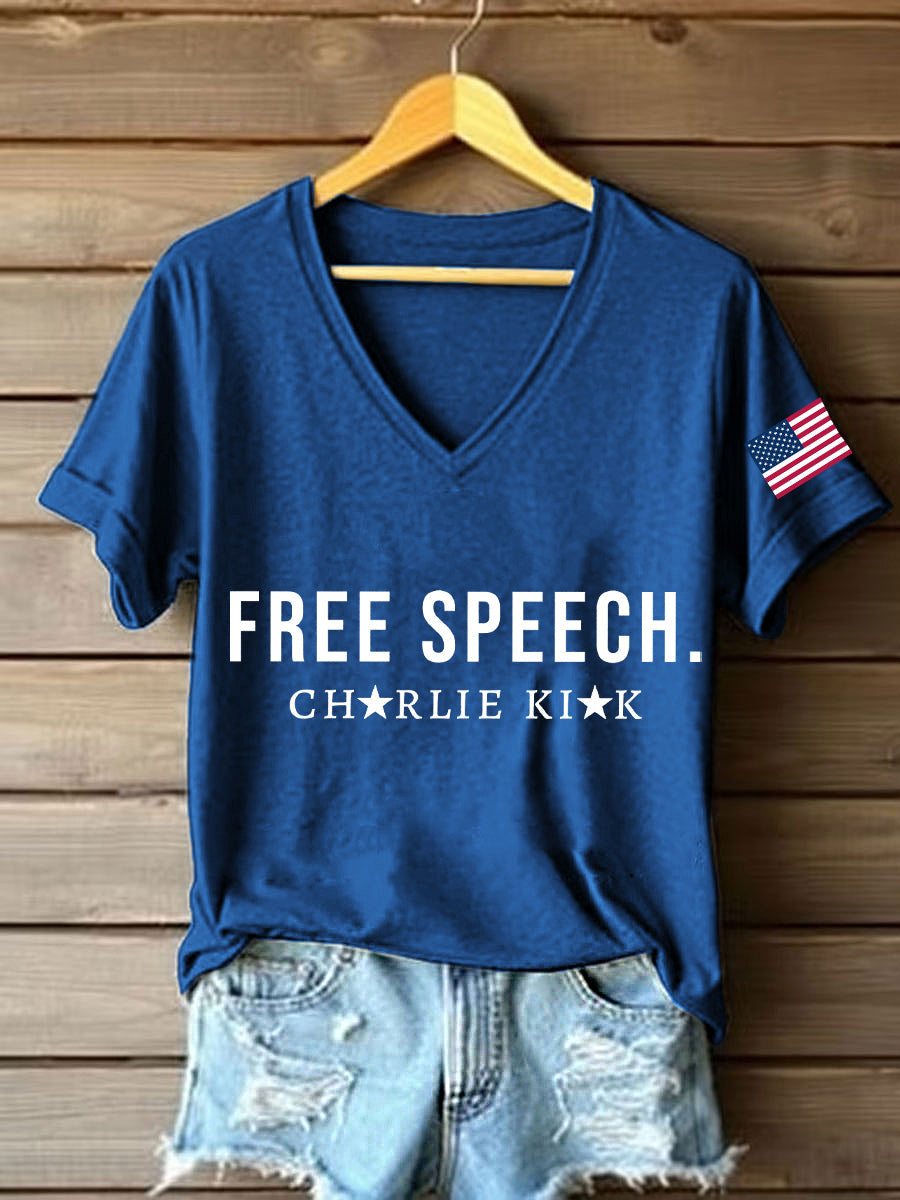 Women's Free Speech Print V-Neck T-Shirt